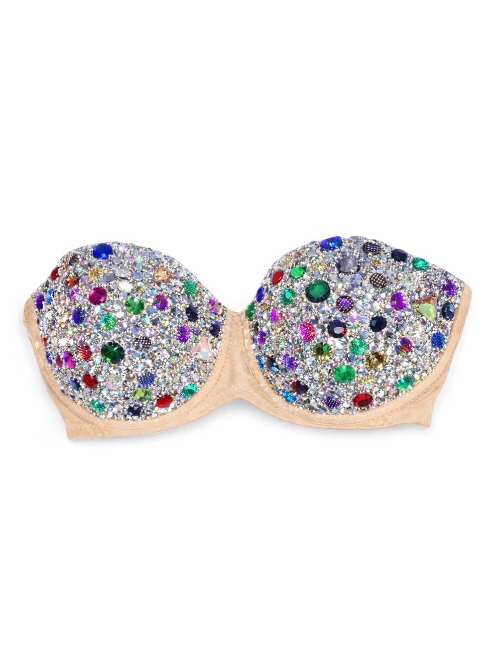 42DD Crystal AB Iridescent & Multi Mixed Design Rhinestone Glam Bling Bra Top